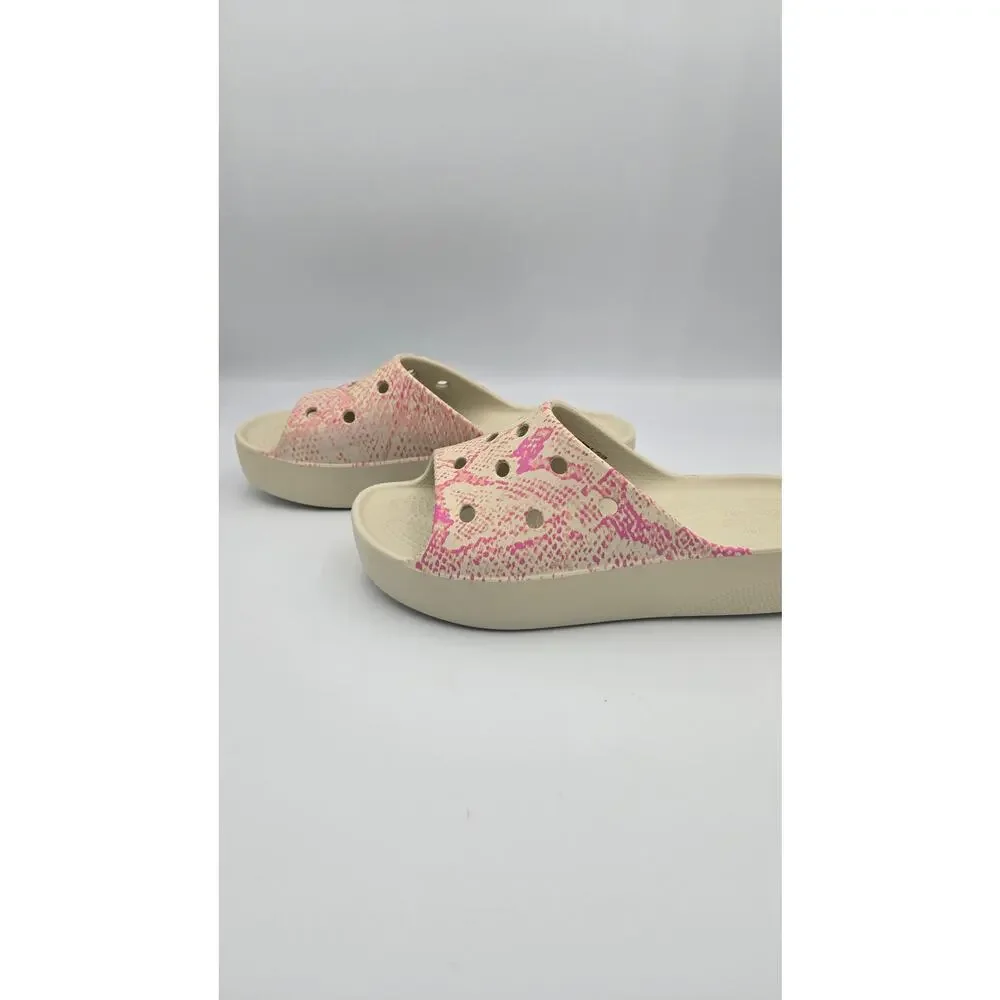 Crocs Women's Classic Platform Slide Sandal, Pink/Bone Size 7